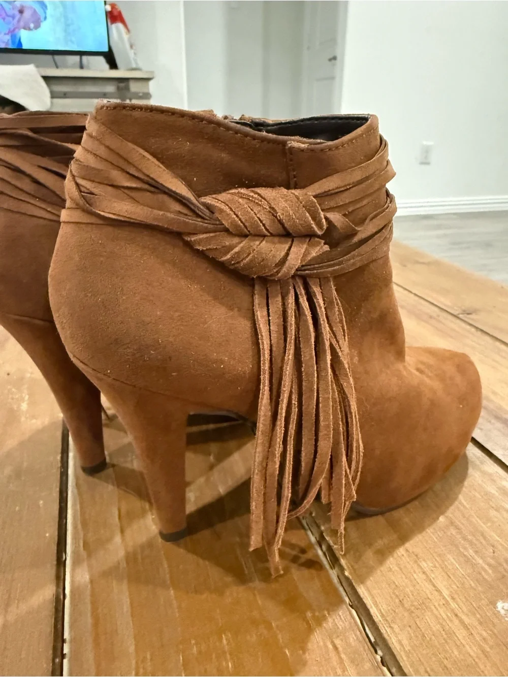 Call It Spring Brown Suede Fringe Ankle Boots
